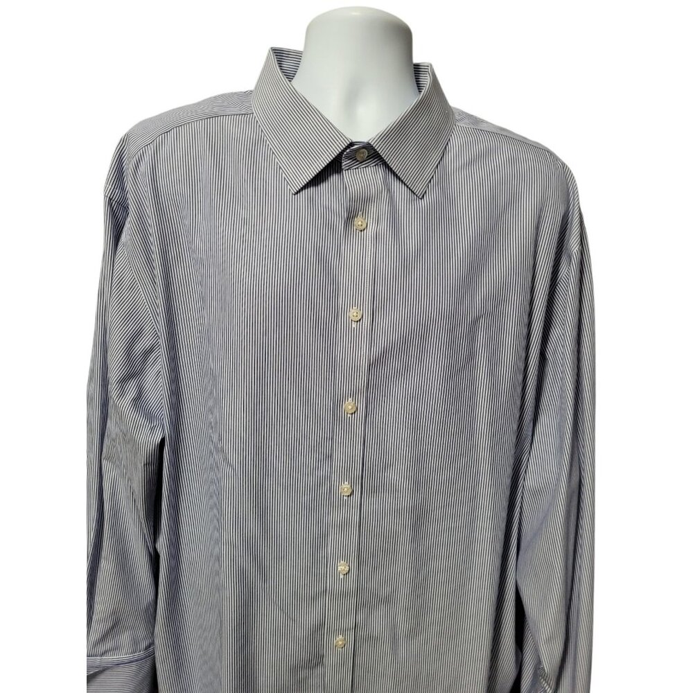 Charles Tyrwhitt Dress Shirt Mens 20 37 Classic Fit Non Iron White Blue Stripe